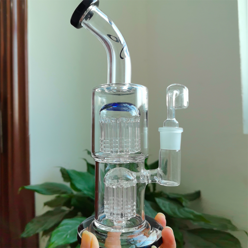 TORO Double Arm Tree Perc Bong Recycler Glass Water Bong Hookahs Smoking Water Pipes Bubbler Oil With 18mm bowl