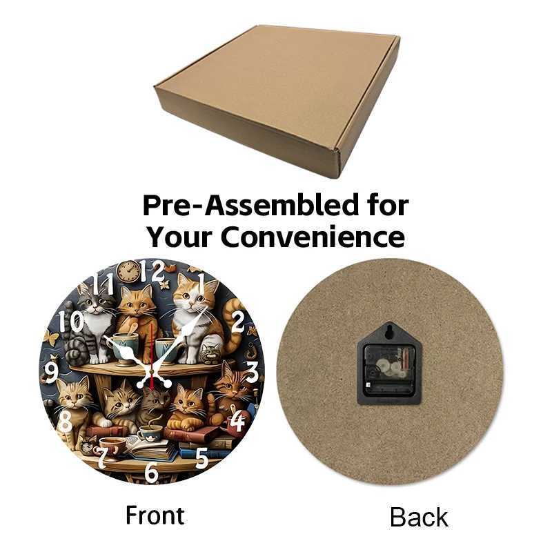 Cat Design Wooden Round Silent Hanging Wall Clock Suitable For Living Room Office Study Room Bedroom Home Decoration C251126