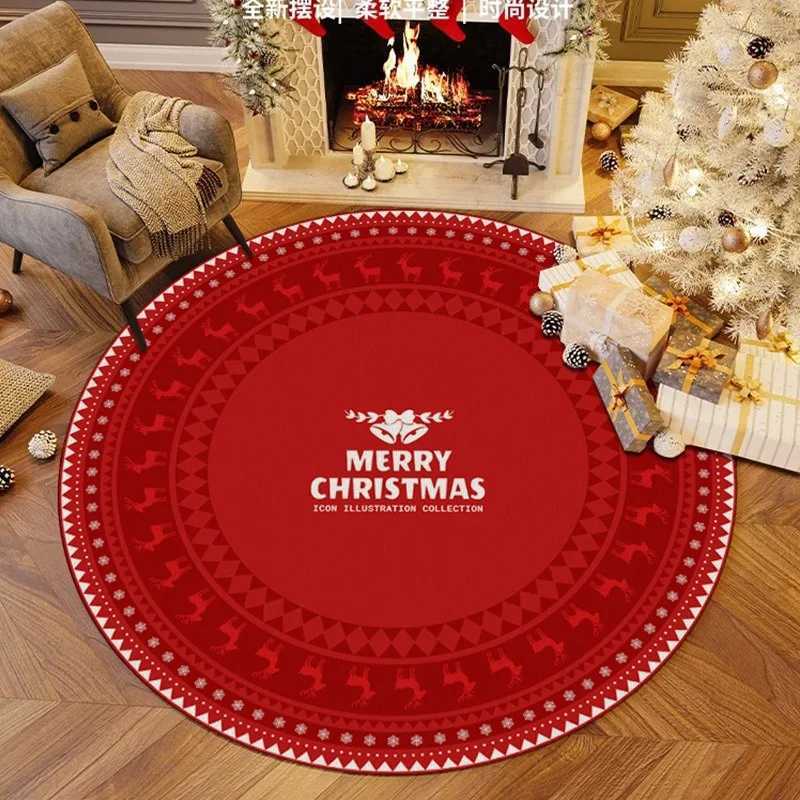 Circular Christmas Carpet Christmas Sled Anti Slip Carpet Decoration Holiday Living Room Bedroom Home Decoration CarpetM251126