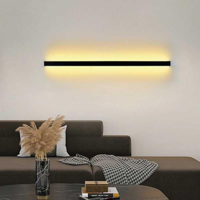 Modern Led Long strip Wall Light 3cm 4cm AC220V Bedside Living Room Background Corridor Stair Porch Black Aluminium Home Decor M251126