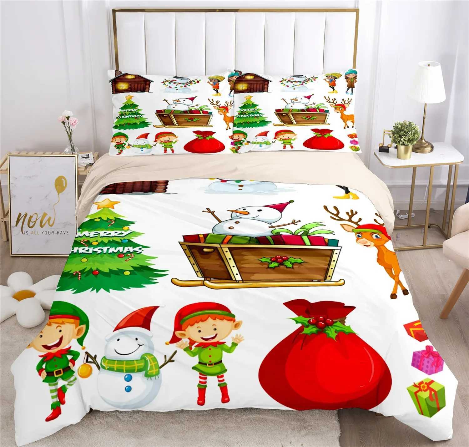 Christmas Happy Christmas Bedding Set 3D Printed Santa Claus Duvet Cover Set King Queen Double Size Kids Bedding Set No Bed Sheet Gifts Y251126
