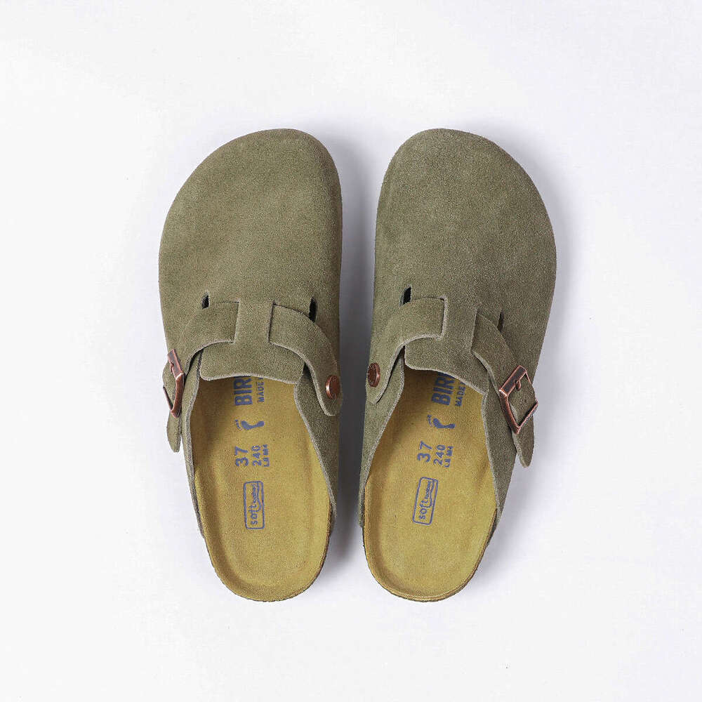 Full cowhide men's and women's outerwear, half dragged cork shoes, toe caps Boken slippers, Boston