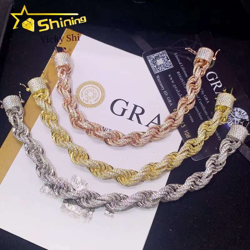 Fine Jewelry Sier Gold Plated 6MM 10MM Rope Hip Hop Moissanite Men Chain Necklace Pass Dia Tester