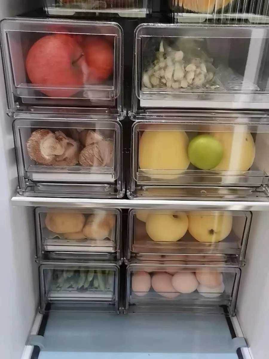Food Grade BPA-Free Fridge Storage Box-Stackable Refrigerator Organizer Bin Vegetables Practical Kitchen Food Storage Supplies Y251126