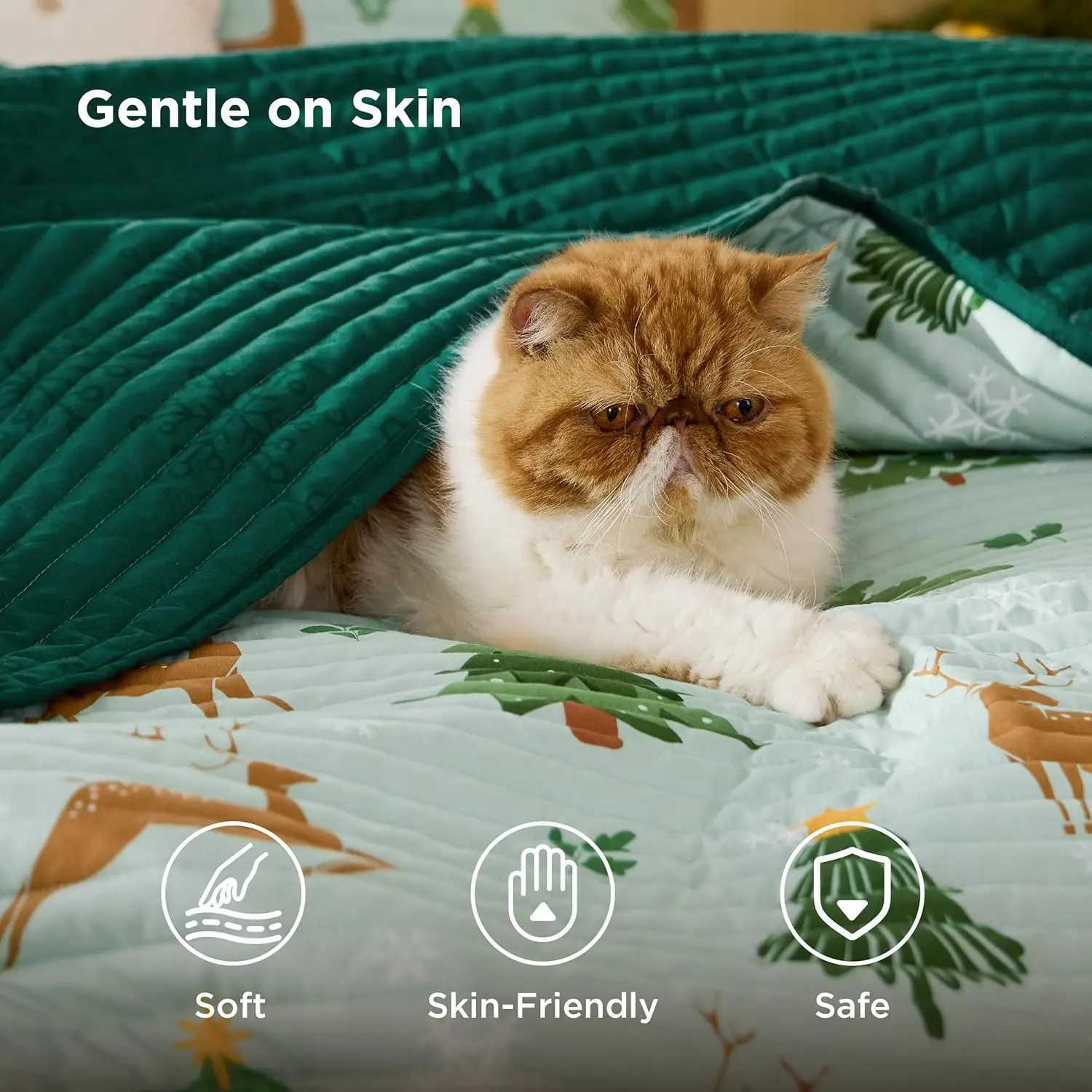 Christmas Christmas Quilt Bedding Set King Size Reversible Quilt Set with Christmas Tree and Reindeer Pattern Soft Microfiber Lightweight Y251126