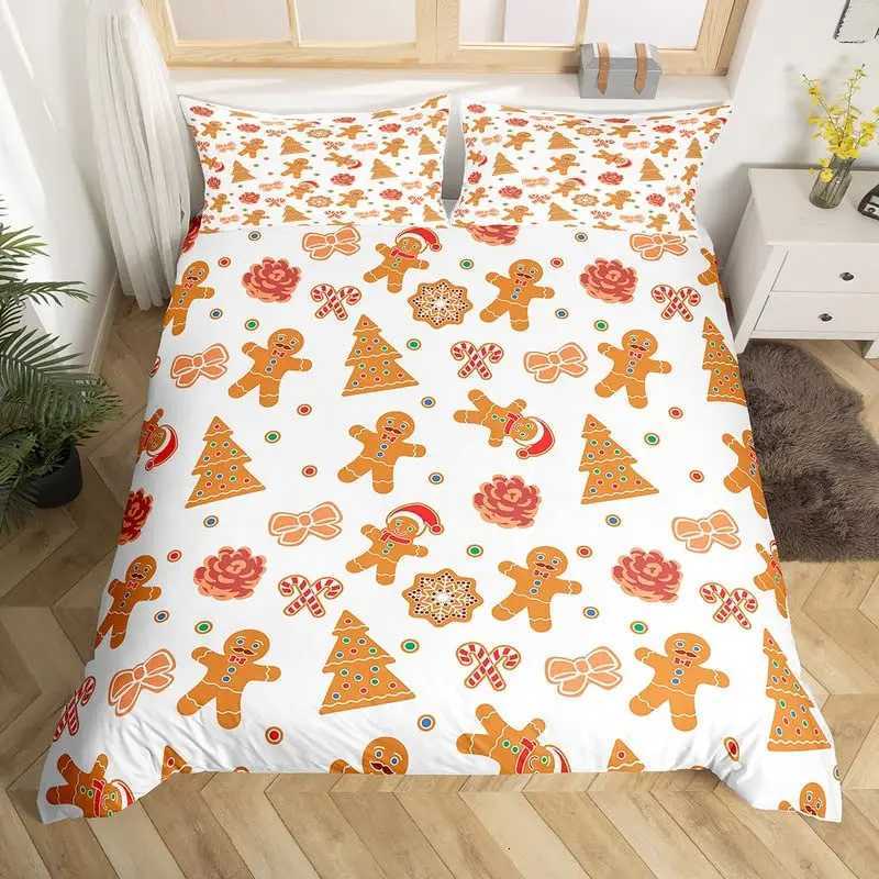 Christmas Gingerbread Man Xmas Theme Duvet Cover Christmas Comforter Cover Cartoon Snowman Christmas Tree Bedding Set Pink Quilt Cover Y251126