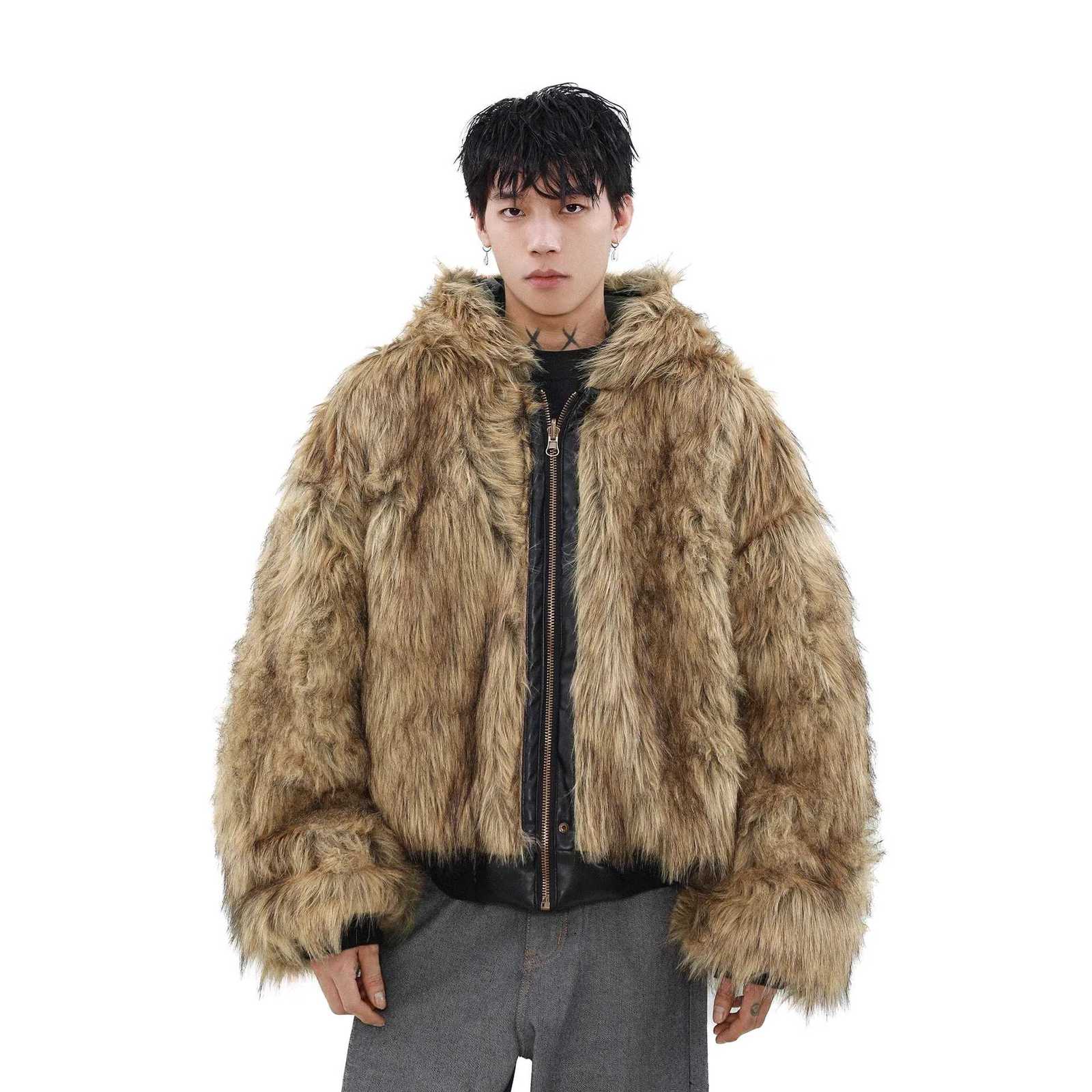 Fashion American Style Mens Padded Jackets PU Leather Reversible Faux Fur Fleece Thickened Solid Color Loose Male Coats Tide Y251125