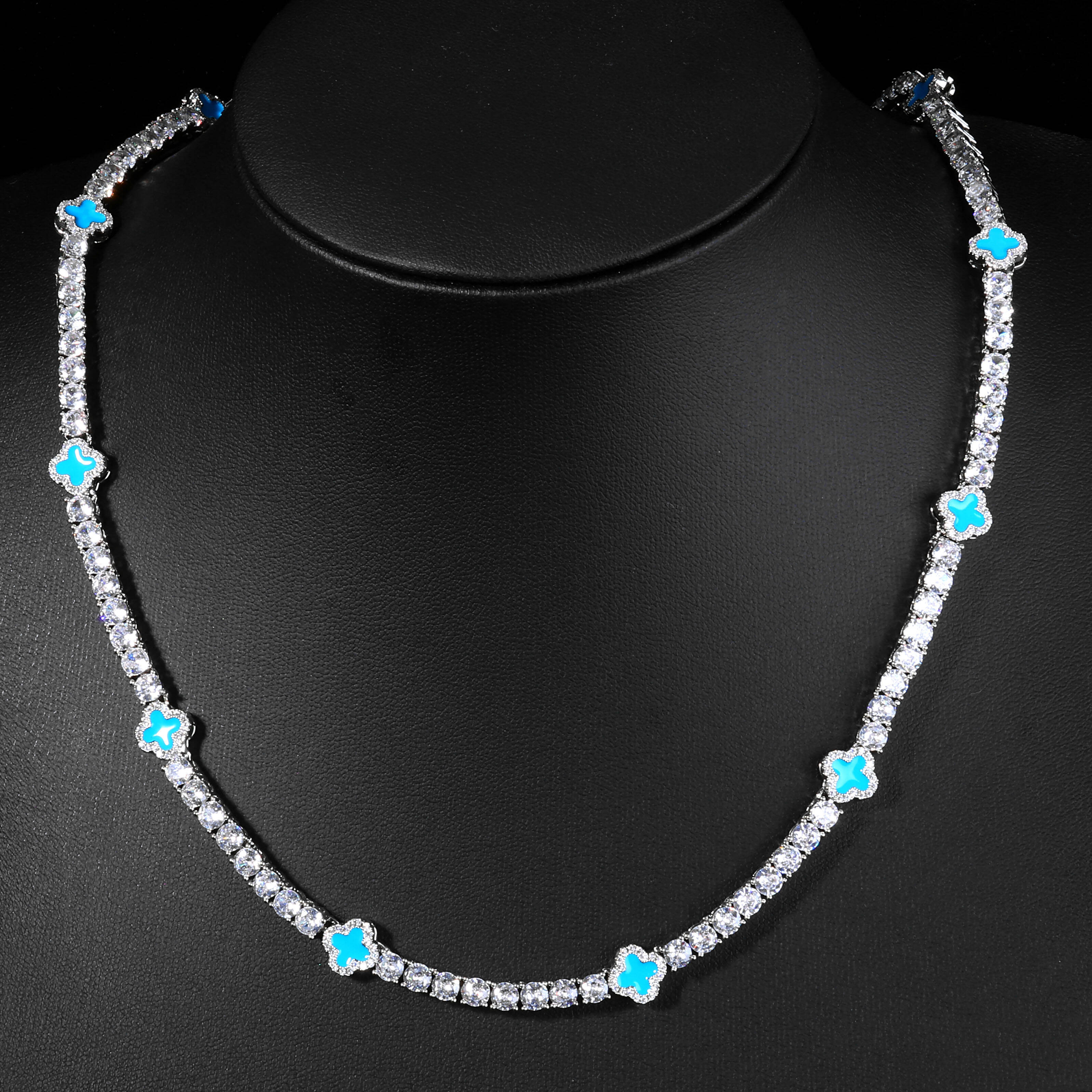 NUOYA Four Leaf Clover Tennis Choker Necklace for Women White Gold Plated Iced Out CZ Chain Fine Hip Hop Jewelry