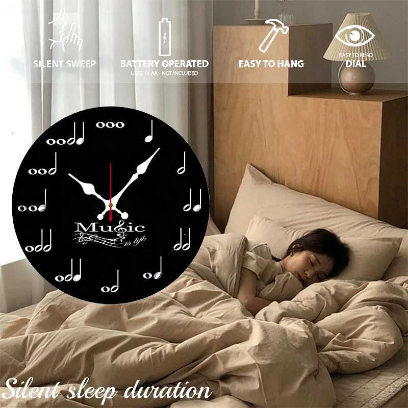 Music Note Wooden Round Silent Hanging Wall Clock Suitable For Living Room Office Study Room Bedroom Home Decoration C251126