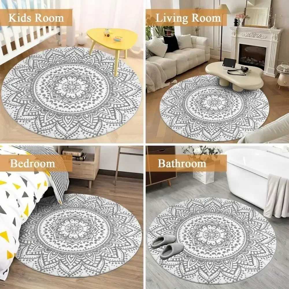 Festive Snowflake Christmas Tree Round Rug Holiday Decor Cozy Living Room Bedroom FloorMat Winter Seasonal Home Gift Bedside RugM251126