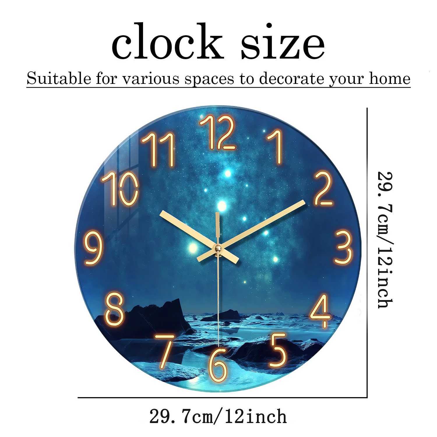 1pc glass wall clock Blue star Mountain River sea design wall clock home mute wall clock decoration living room bedroom C251126