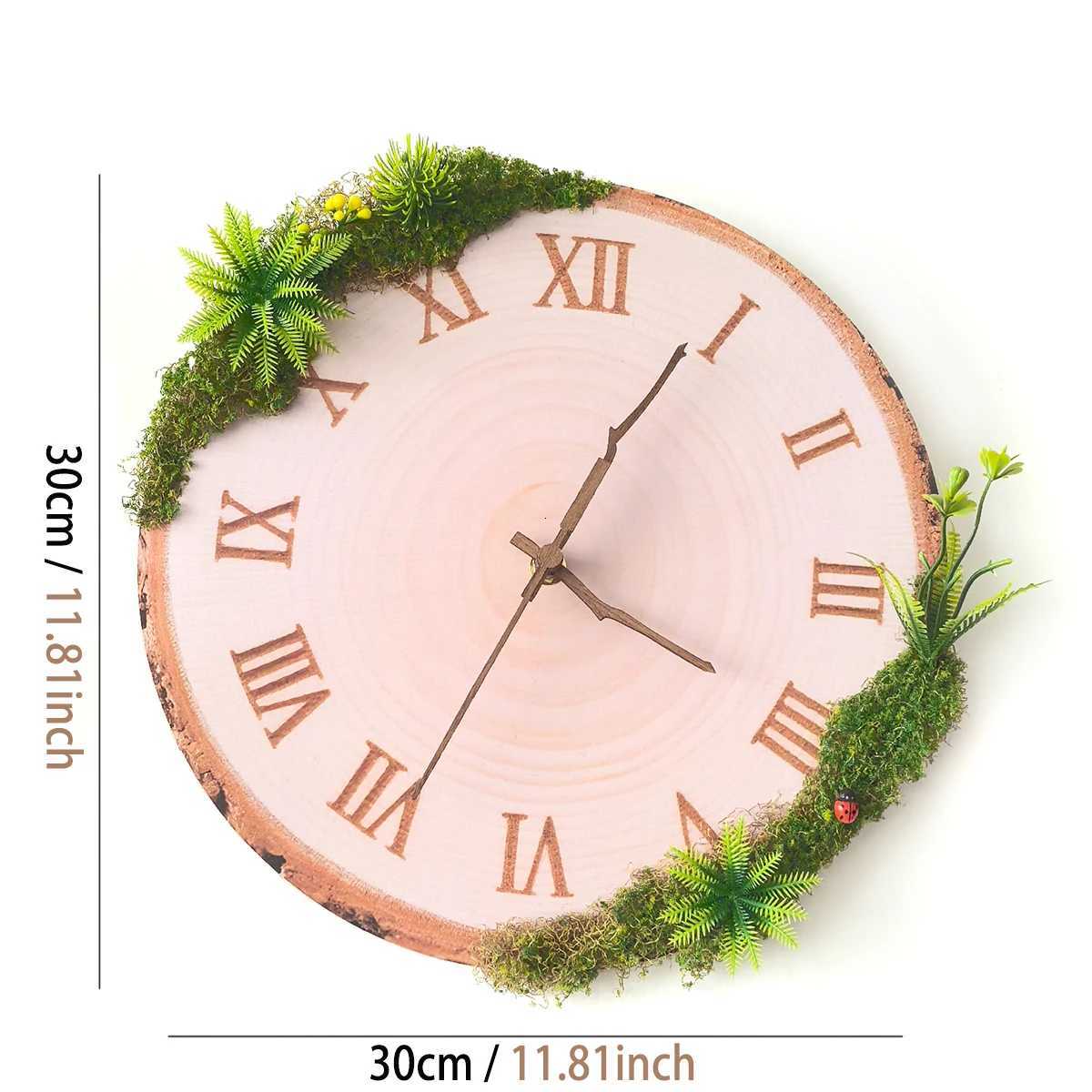 12inch Annual Ring Wall Clock Simulation Plant Moss Decoration Silent Wall Clock Tree Branch Pointer Clock Home Decoratio C251126