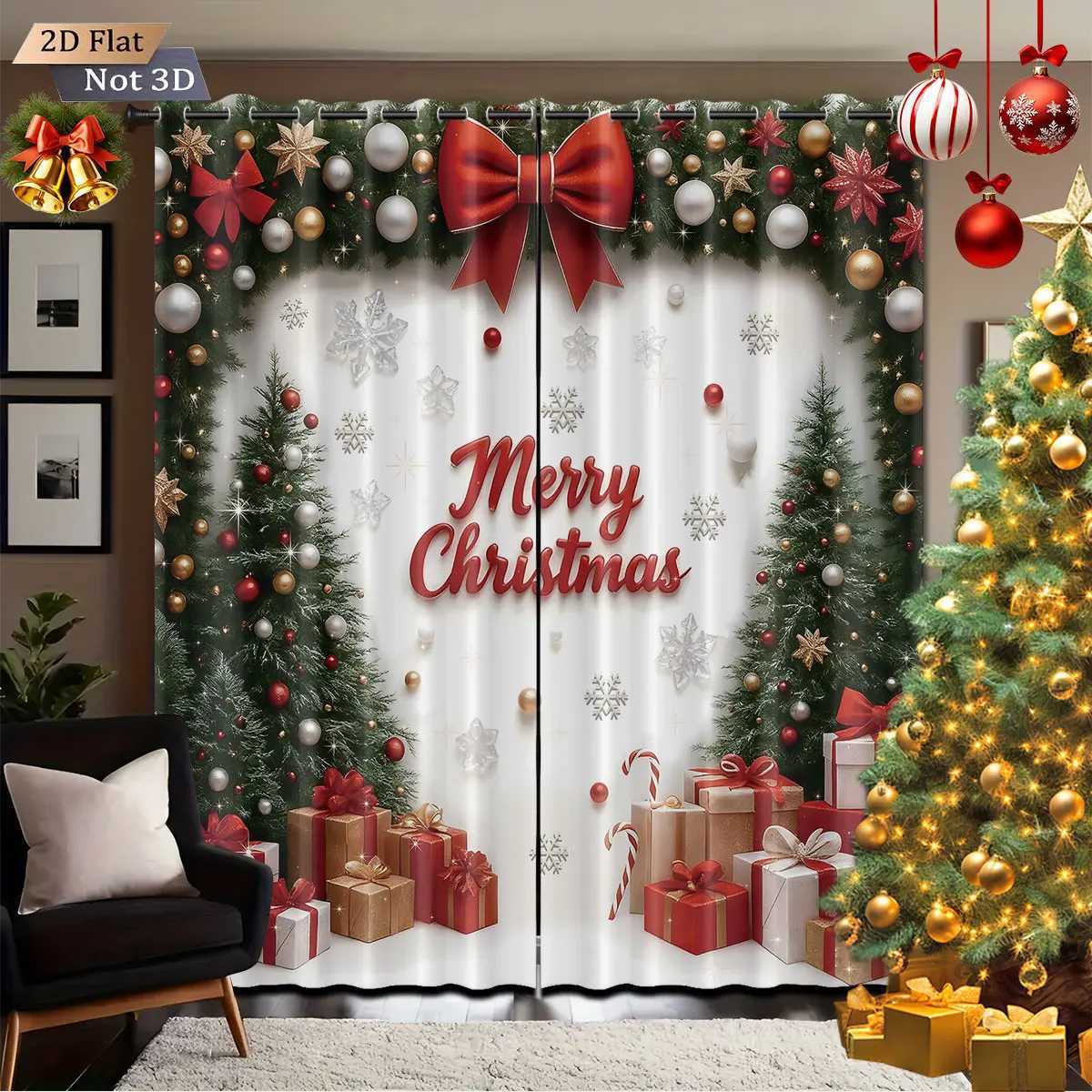 Curtain Christmas 2pcs Merry Christmas tree print blackout curtains thermal insulation multiple sizes living room holiday decoration Y251126