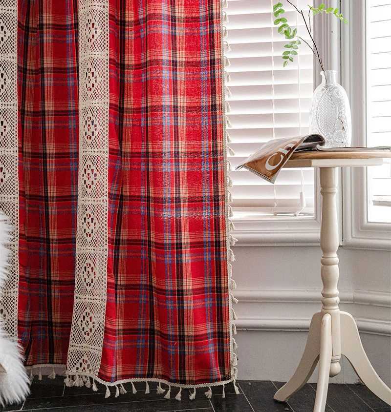 Christmas Christmas Green Plaid Yarn-dyed Curtain Semi-shading Bay Window Curtains for Kitchen Living Room Bedroom Home Decoration Y251126