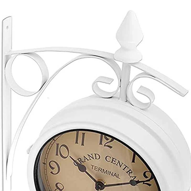 Iron Round Wall Hanging Double Sided Two Faces Retro Station Clock Round Chandelier Wall Hanging Clock Home Decor C251126