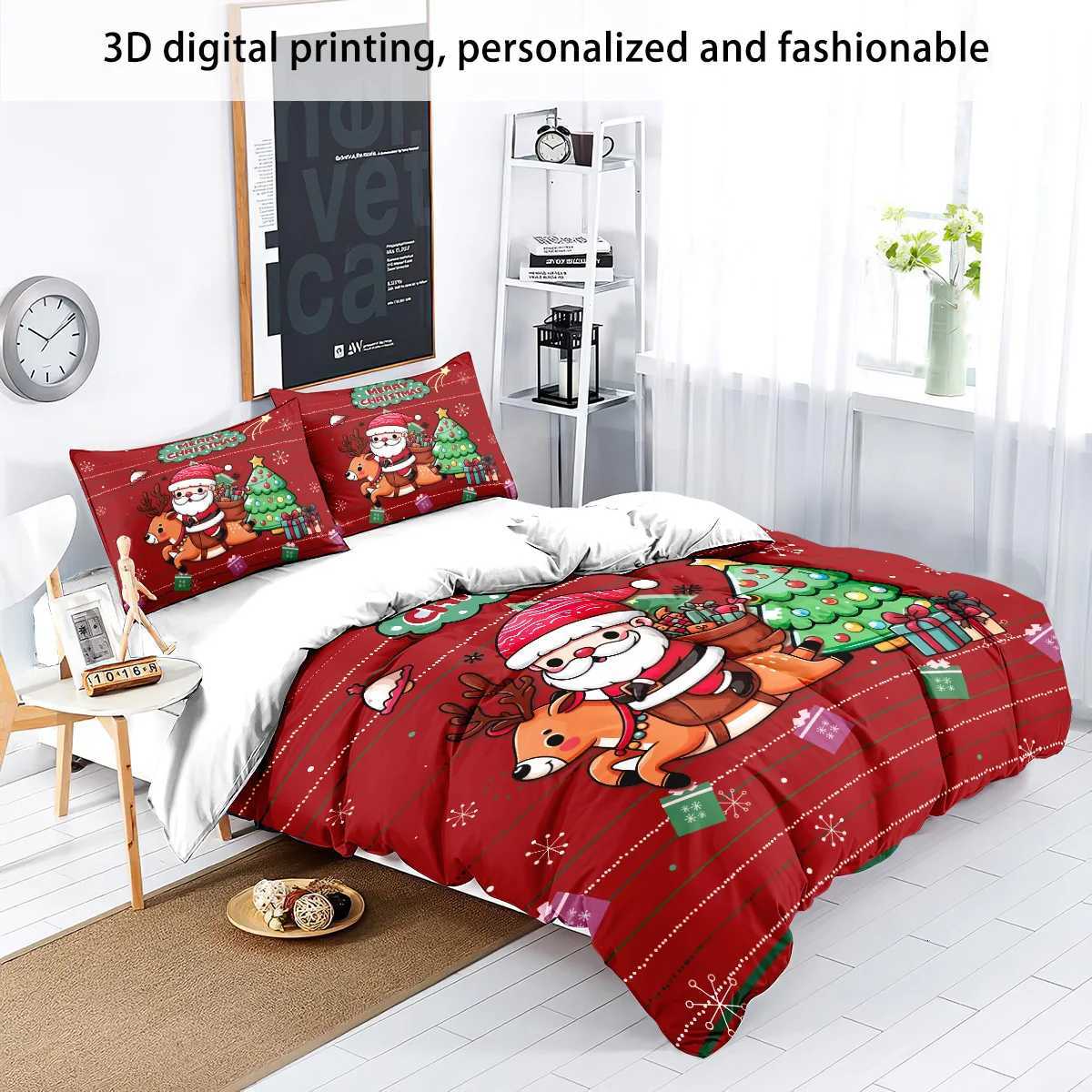 Christmas 3pcs Cartoon Santa Claus Printed Chipless Duvet Cover Set Multi Size Dormitory Bedroom Soft and Comfortable Machine Washable Y251126