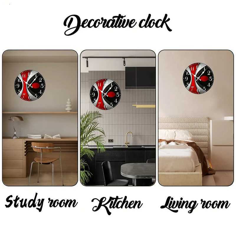 Black Red Wooden Round Silent Hanging Wall Clock Suitable For Living Room Office Study Room Bedroom Home Decoration C251126