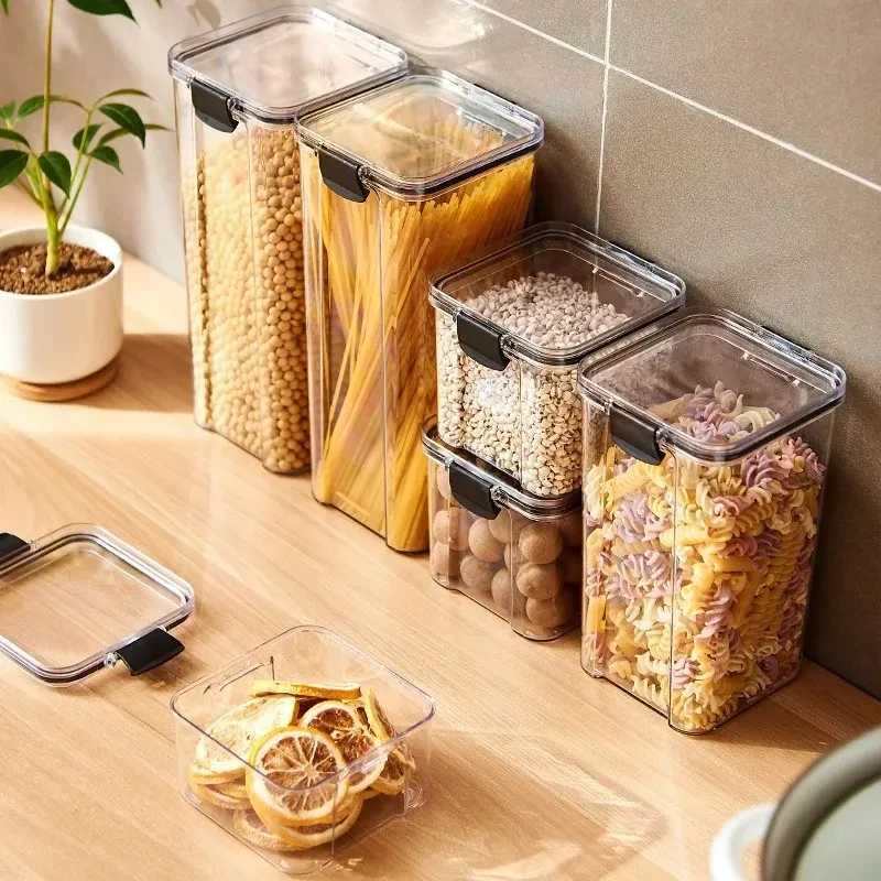 High Quty Sealed Jar Food Storage Box Transparent Plastic Kitchen Organizer Multigrain Tank Stackable Dried Sealed Storage Y251126