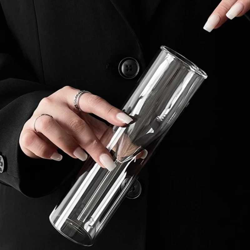 Double Wall Champagne Glasses - Elegant Crystal-Design Tulip Flute Cups for Weddings Cocktails Toast Shatter-Resistant C251126