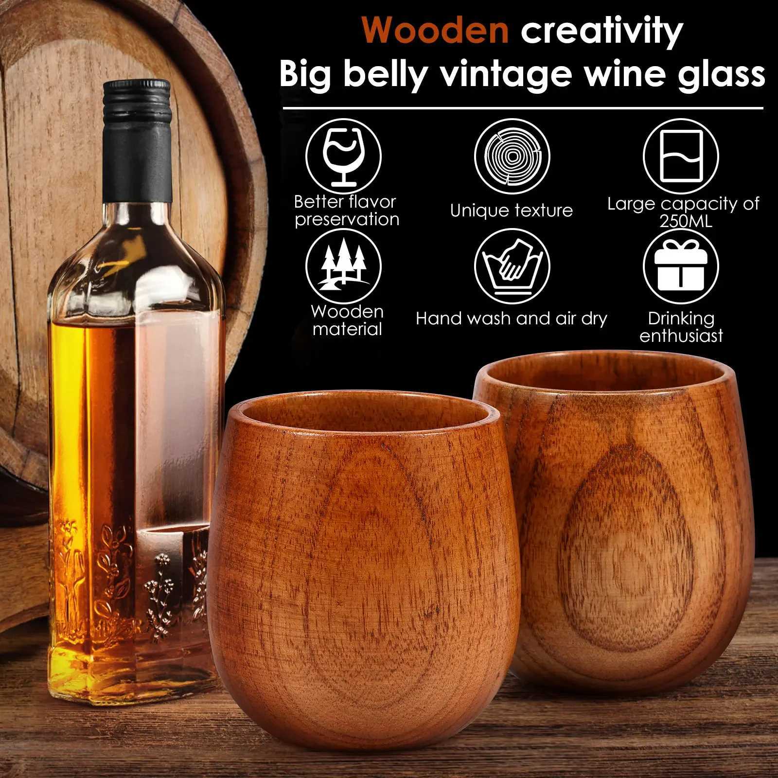 2 Pcs Wooden Bourbon Drinking Glass 250ml Wooden Whiskey Tumbler Creative Vintage Wooden Bourbon Glasses Set Men Dad Presents C251126