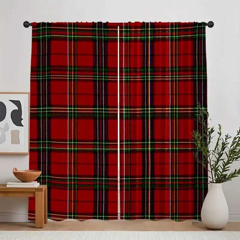 Curtain Christmas Modern checkered printed curtains pole bag curtains bedroom and living room decoration home decoration Christmas decoration Y251126