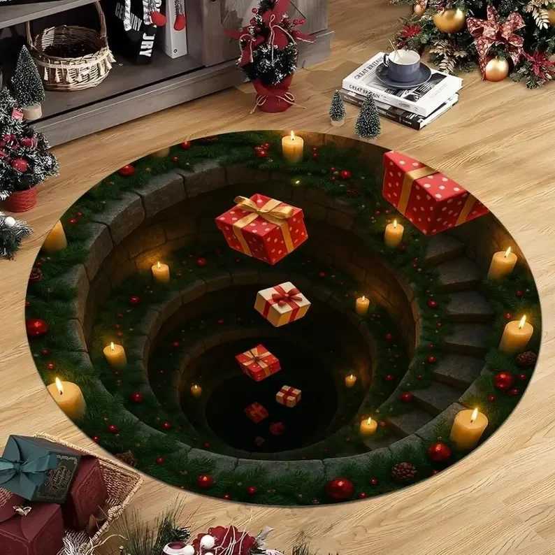 Christmas Snowman 3D Printed Rug Christmas Welcome Round Mat Indoor Rug Christmas Home Holiday Doormat Christmas Gift DecorM251126