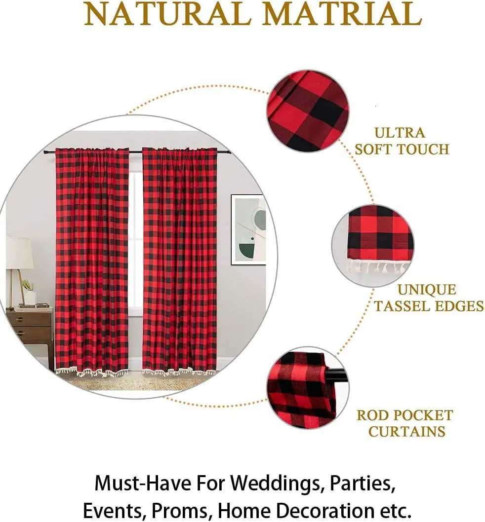 Christmas Christmas Plaid Curtain Red Black Buffalo Plaid CurtainFarmhouse Light Filtering Curtain for Living Room Bedroom Dining Room Y251126