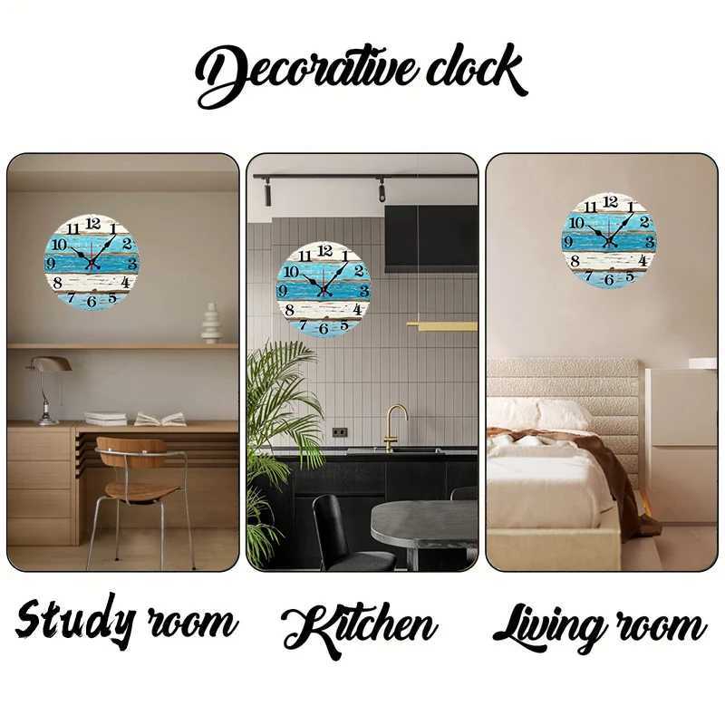 Nautical Ocean Wooden Round Silent Hanging Wall Clock Suitable For Living Room Office Study Room Bedroom Home Decoration C251126