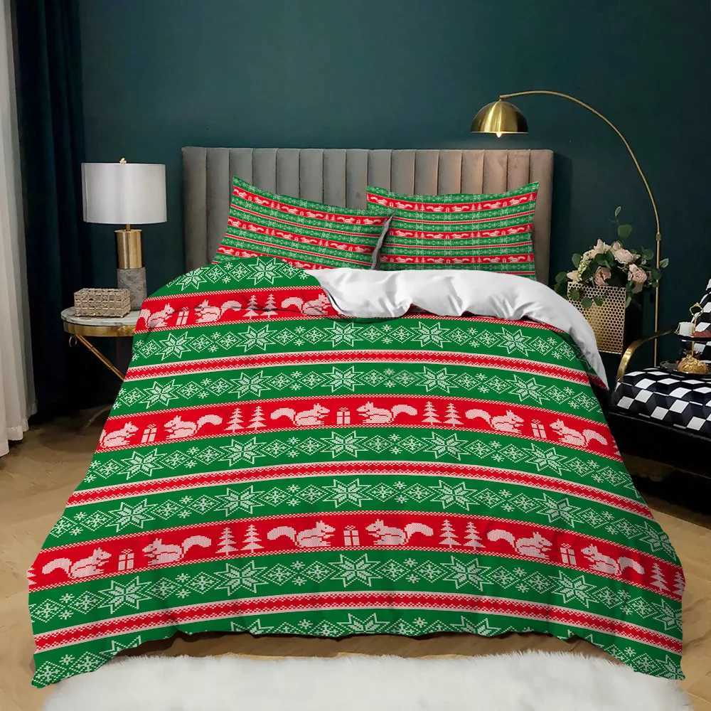 Christmas Christmas stripe Duvet Cover Set Christmas Celebration Winter Bedding Set With Zipper Ties For All Season Double Queen King Y251126