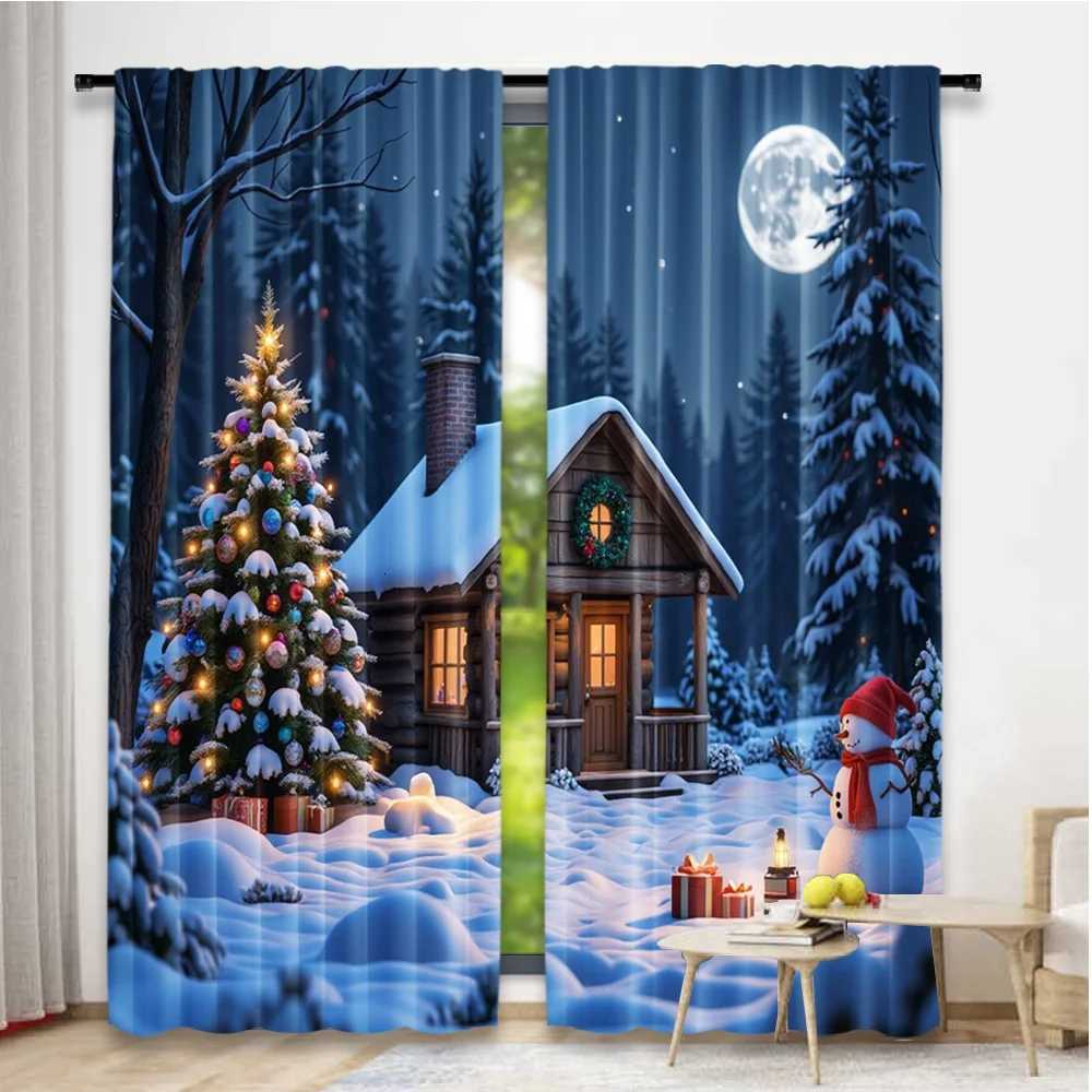 Curtain Christmas 2D flat printing 2pcs Christmas Classic Hot Curtains Holiday Snowman Digital Printed Polyester Drapes Durable Birthday Party Y251126