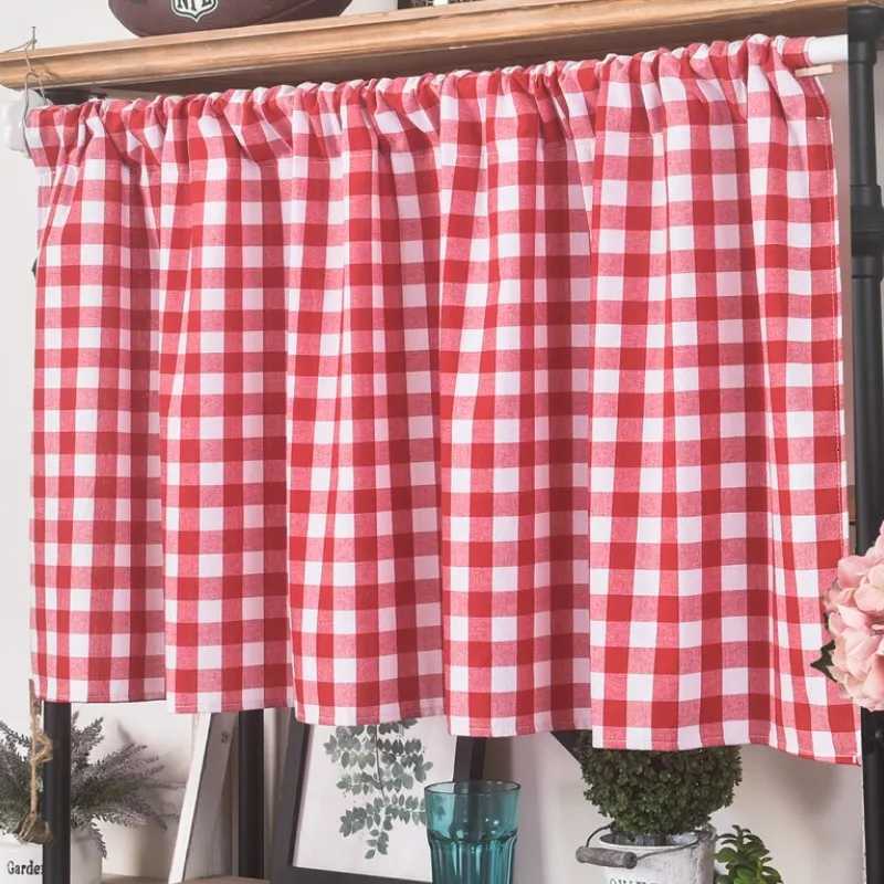 Christmas Green Check Plaid Curtains Farmhouse Style Gingham Curtain Christmas Decorative Adjustable Shades Rod Pocket valance Curtains Y251126