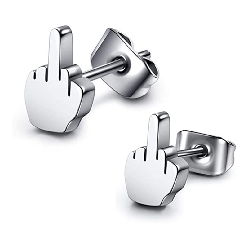 Xinghe New Product Stainless Steel Men's and Women's Punk Titanium Plated Ear Accessories Middle Finger Bow Earrings