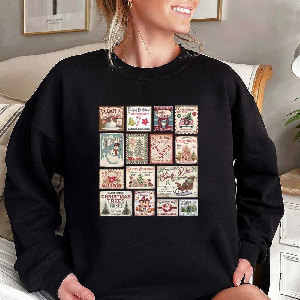 Vintage Christmas Sweatshirt Retro Christmas Hoodie Santa Claus Shirt Christmas Stamps Pullover Unisex Sweatshirts Xmas Gifts J251136