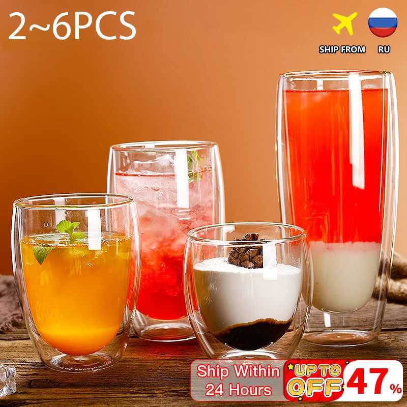 Heat-Resistant Double Wall Glass Cup Milk Whiskey Tea Beer Transparent Beer Espresso Coffee Cup Drinkware Cups Drinking Glasses C251126