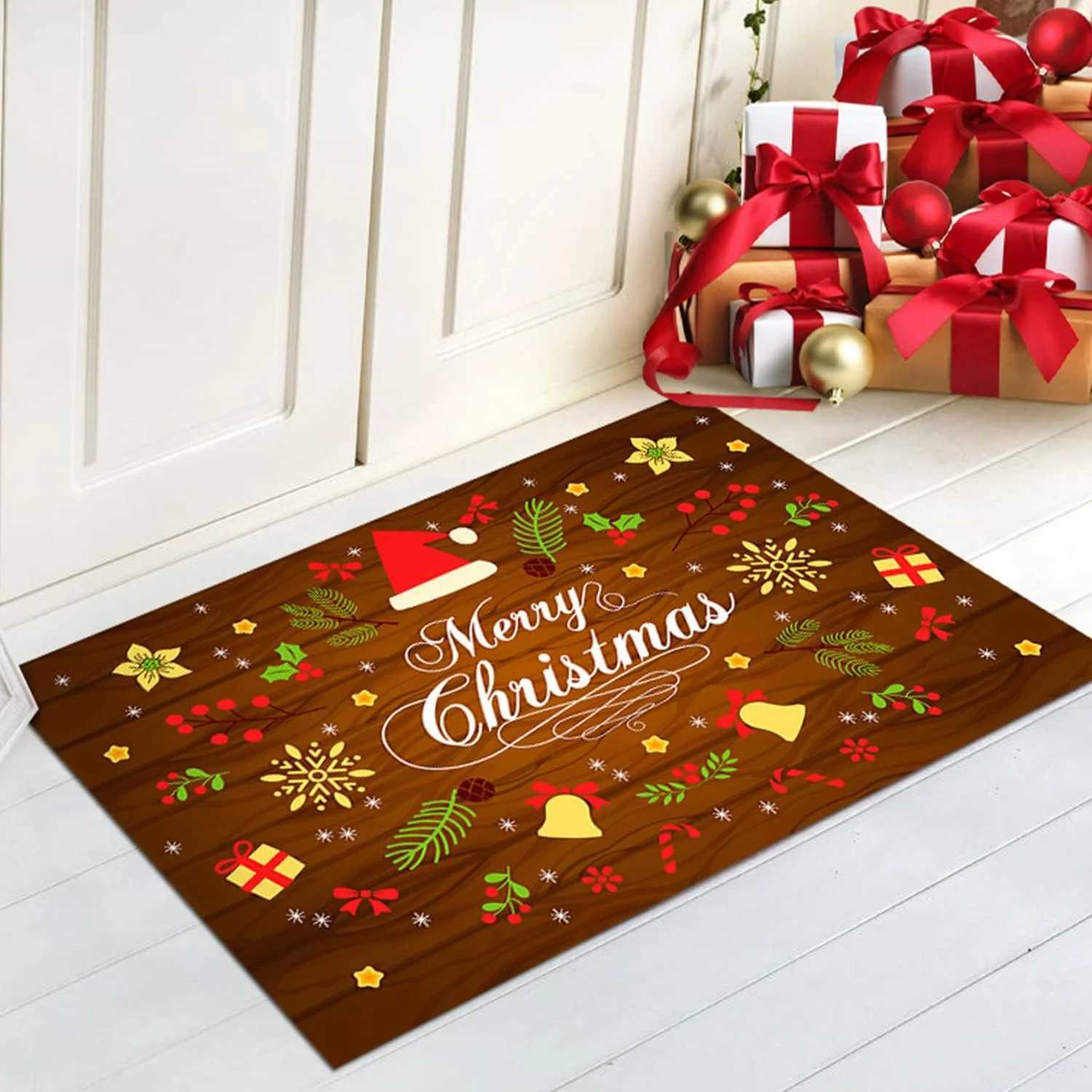 Christmas Holiday Welcome Rug Doormat Festive NonSlip Door Rug for Living Room Bedroom Kitchen Entrance Home Seasonal DecorM251126