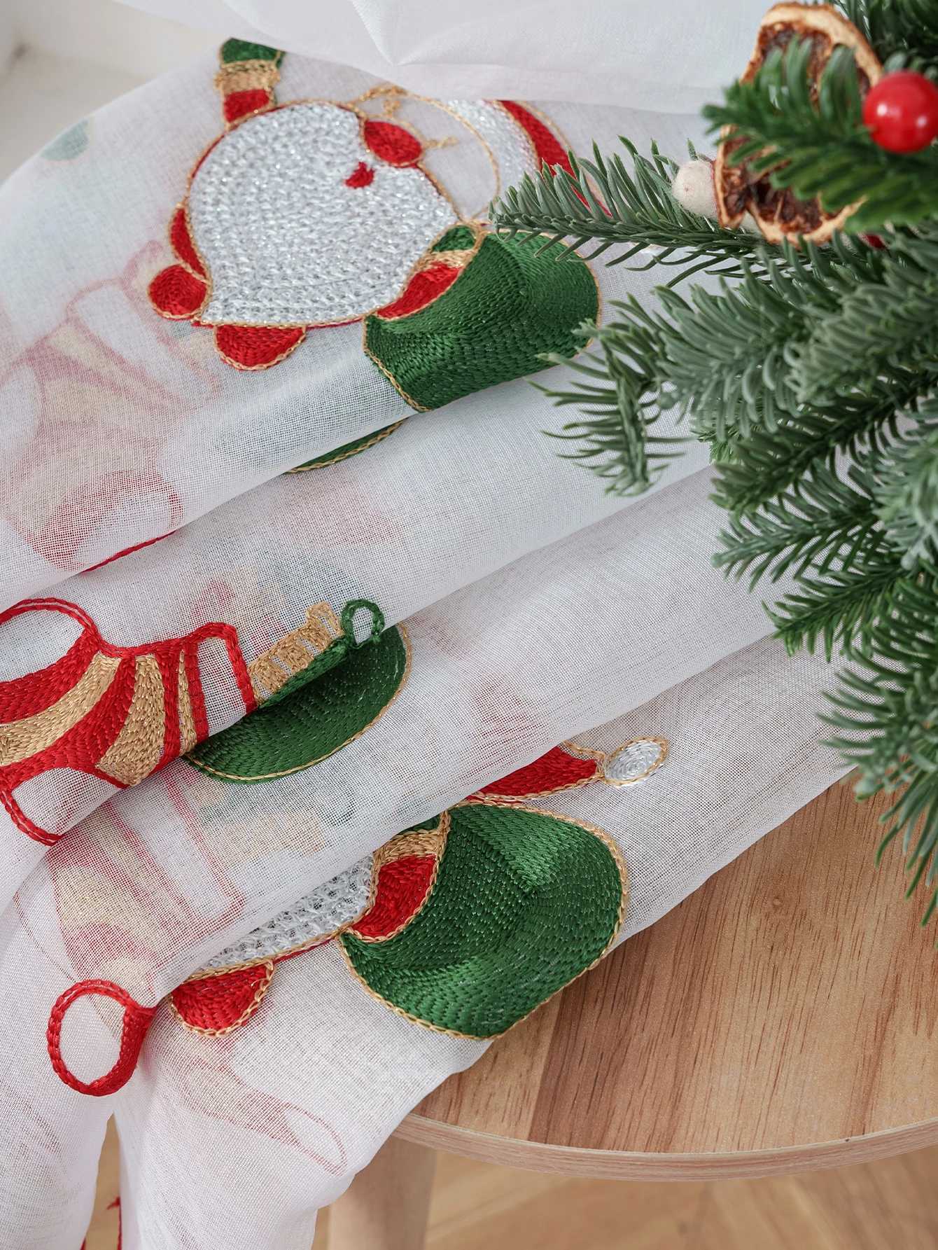 Curtain Christmas 1PC Festive Christmas Embroidered Stocking Thin Curtain Rod Pocket Included for Living Room Bedroom Window Decor Y251126