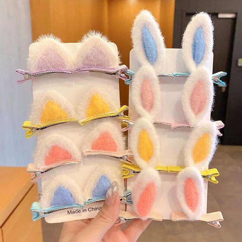2Pcs/Set Cute Solid Rabbit Ears Clips for Baby Girls Handmade Kawaii Barrettes Kids Fashion Hair Accessories New Headwear Yellow