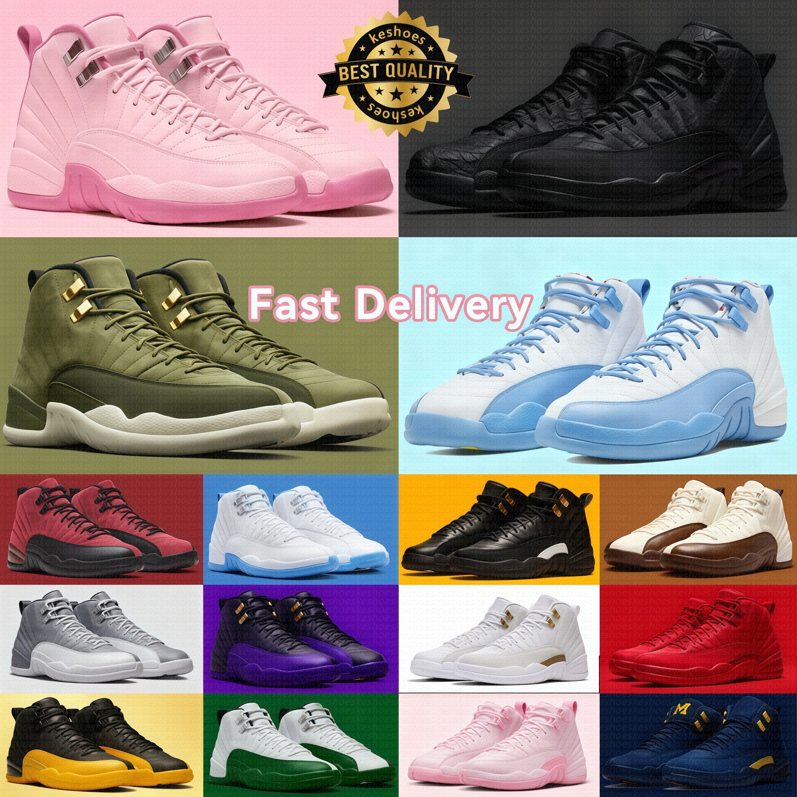 Basketball Shoes OG Mens WOMens 12 12s pearl pink Leather rubber sneakers Factory Direct Sale Blueberry Flu Game Taxi French Blue Outdoors sports Trainers With Box