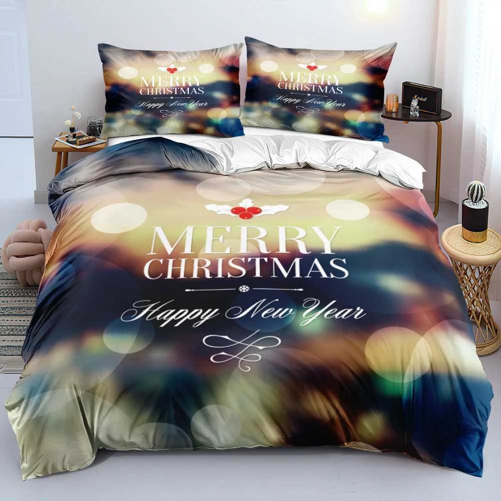 Christmas 3D Merry Christmas White Bedding Sets XMAS Duvet/Quilt Cover Set Polyester Comforter Cover King Queen Full Twin Red Bow Beige Y251126