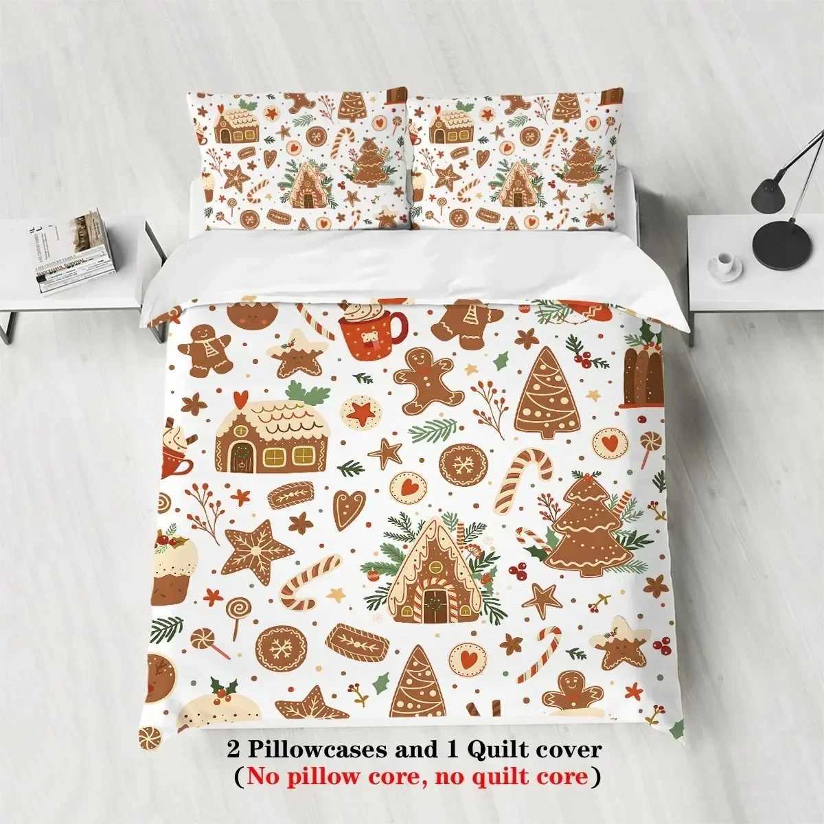 Christmas Christmas Cottage Gingerbread Man Brown Print Quilt Cover with Pillowcases Skin-friendly Warm soft Breathable Bedding Set Y251126