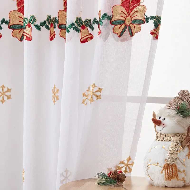 Curtain Christmas New Style of Snowflake Embroidered Window Screen Sweet Christmas Tulle Curtains Living Room Bedroom Transparent Yarn Y251126