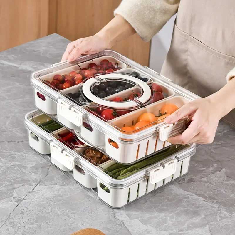 Divided Plate with Lid Food Storage Box Snack Box 4/8 Grid Snack Box Fruit Storage Box for Refrigerator Vegetable Fruit Y251126