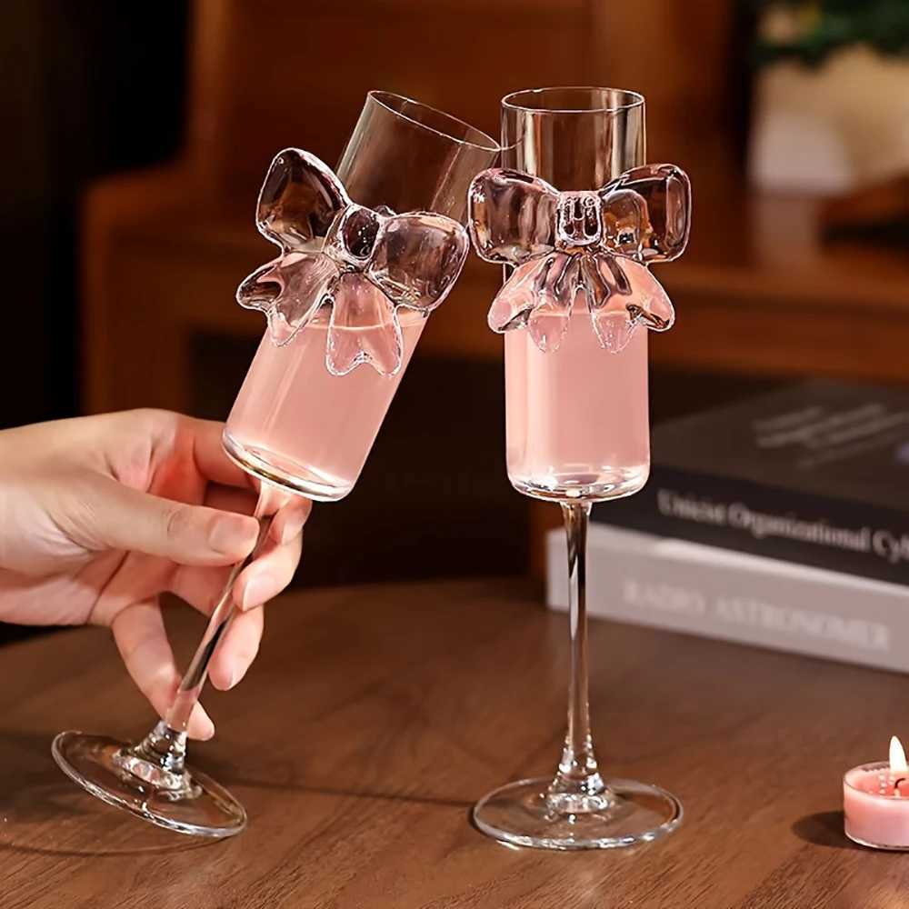 1-pack creative pink bow champagne tall wine glass sparkling wine glass suitable for family dining table outdoor party festival C251126