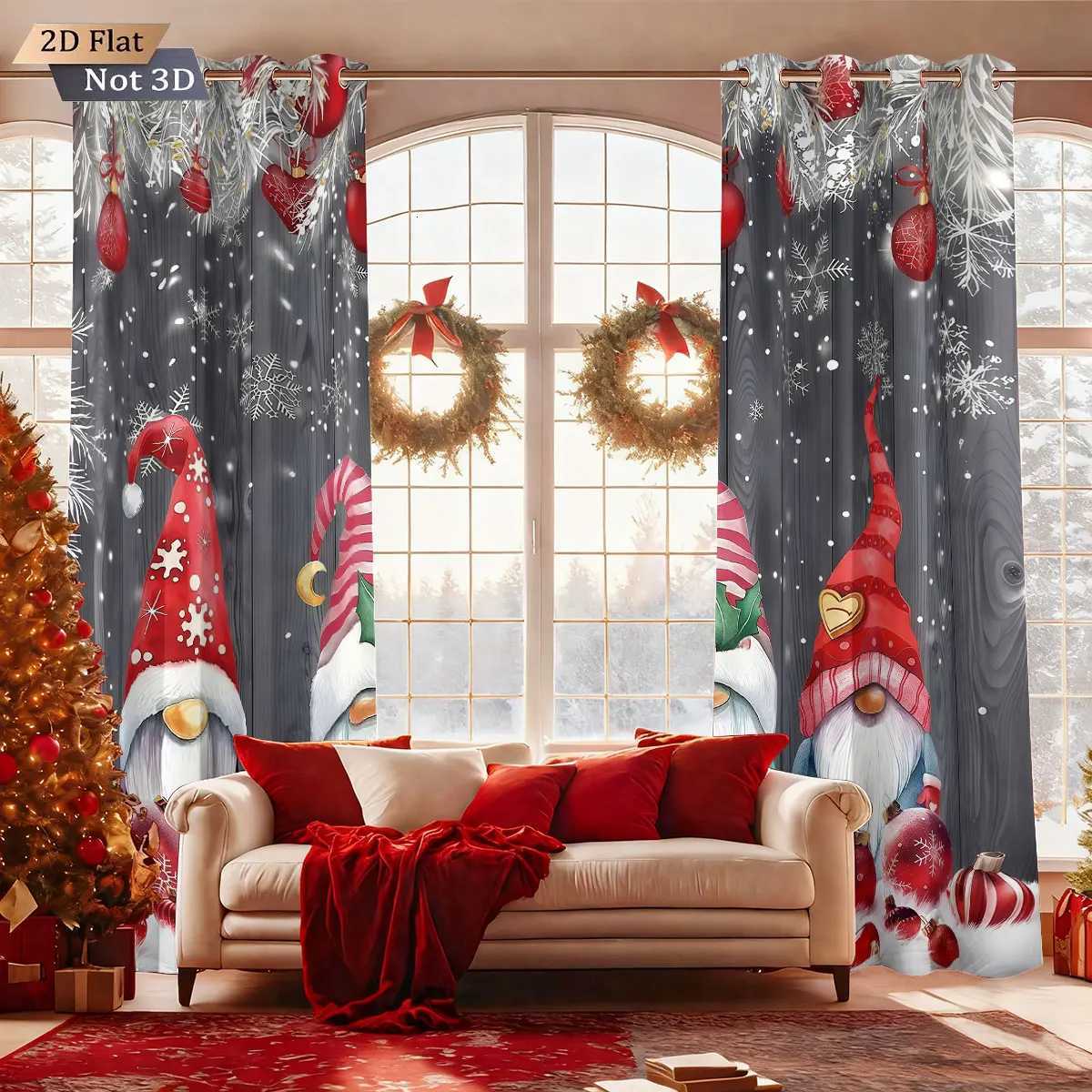 Curtain Christmas 2pcs Merry Christmas Dwarf print perforated blackout curtains multiple sizes living room lnsulation decoration machine washable Y251