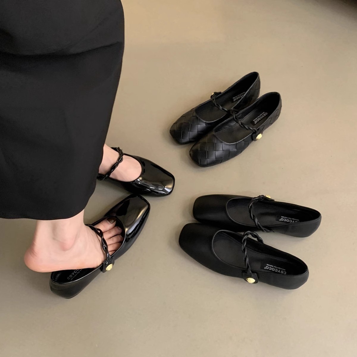 Mary Jane Women Shoes Comfortable Square Toe Small Heel Pumps Female Soft Ballet Flats Casual Loafers Lady Black Leather Shoes 250118