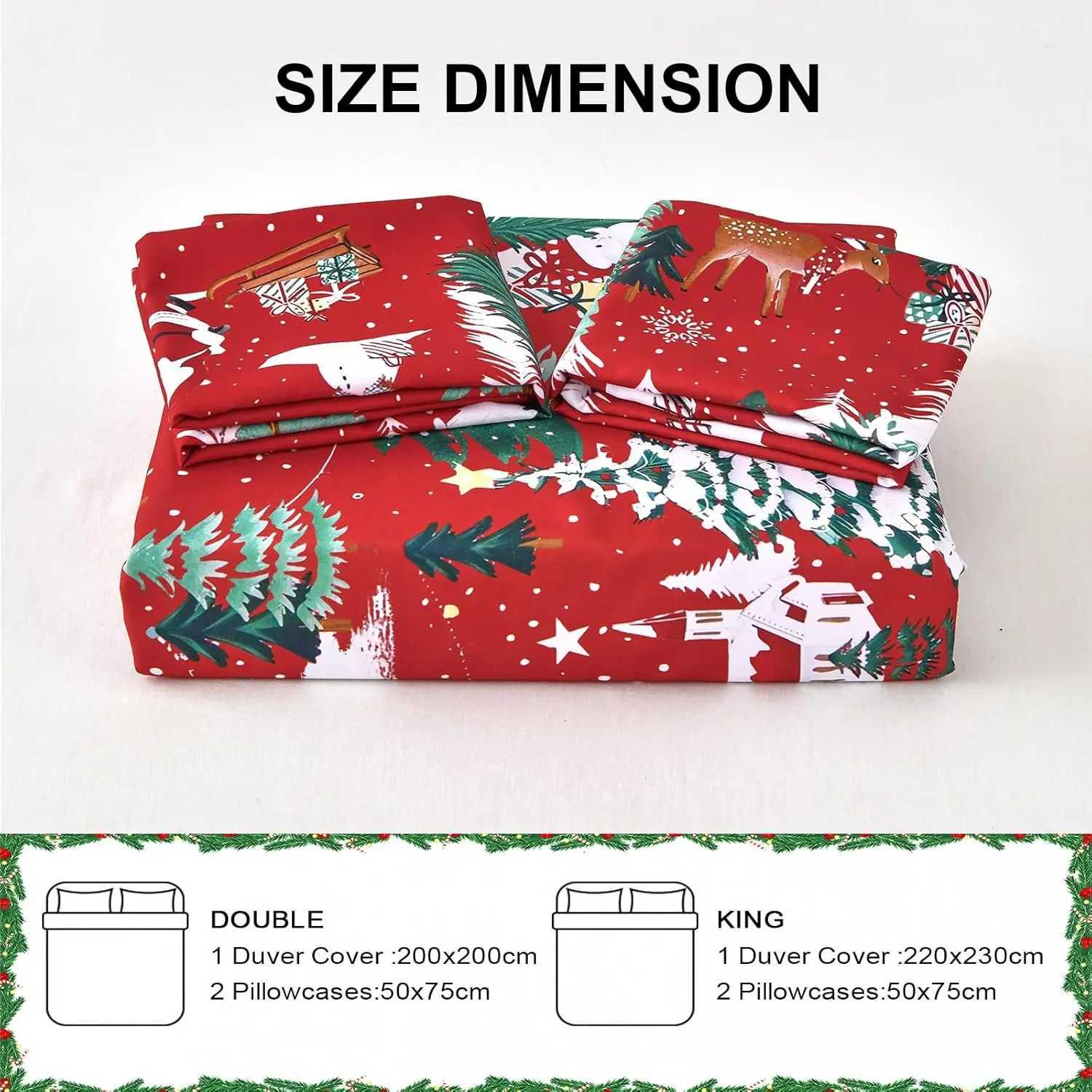 Christmas Red Merry Christmas Duvet Cover Set - Double Santa Claus Christmas Tree Snowflake Pattern Soft Microfiber Bedding Set Y251126