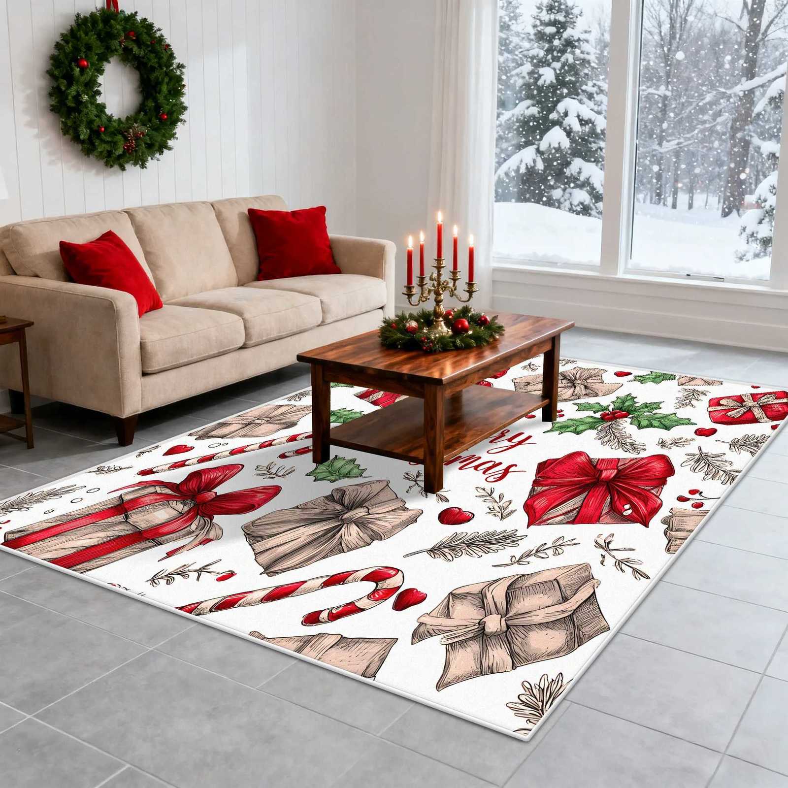 American Christmas Gift Box Easy Clean Parlor Carpet Large Area Washable Soft Foot Mats Decoration Bedroom Non-slip Fluffy RugM251126