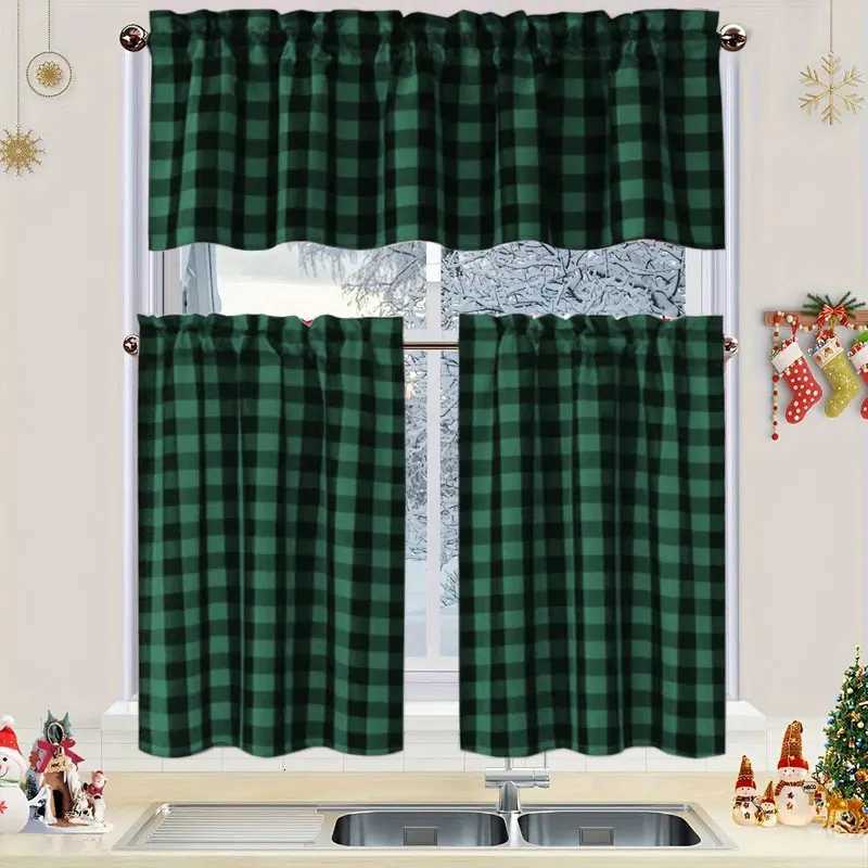 Curtain Christmas Christmas plaid curtains kitchen curtains W140xH45cm 1pc W70xH130cm 2pcsW140xH45cmW70xH130cm 3pcs Y251126