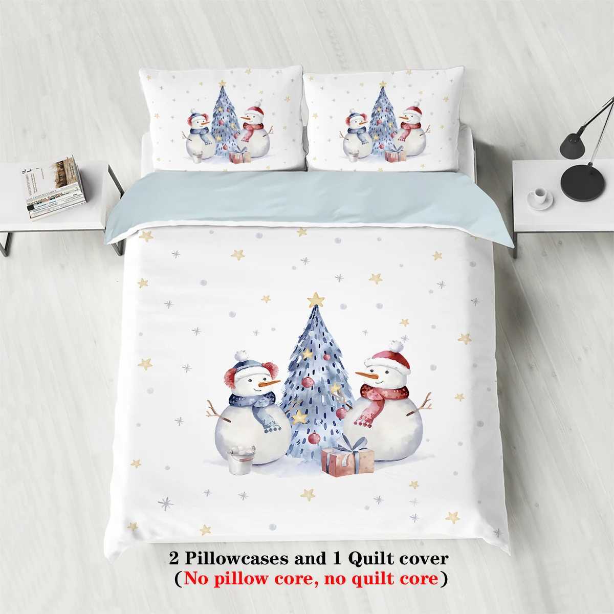Christmas 3pcs Merry Christmas snowman themed bedding set 1duvet cover2pillowcase for teenagers and adults bedroom Christmas gift Y251126