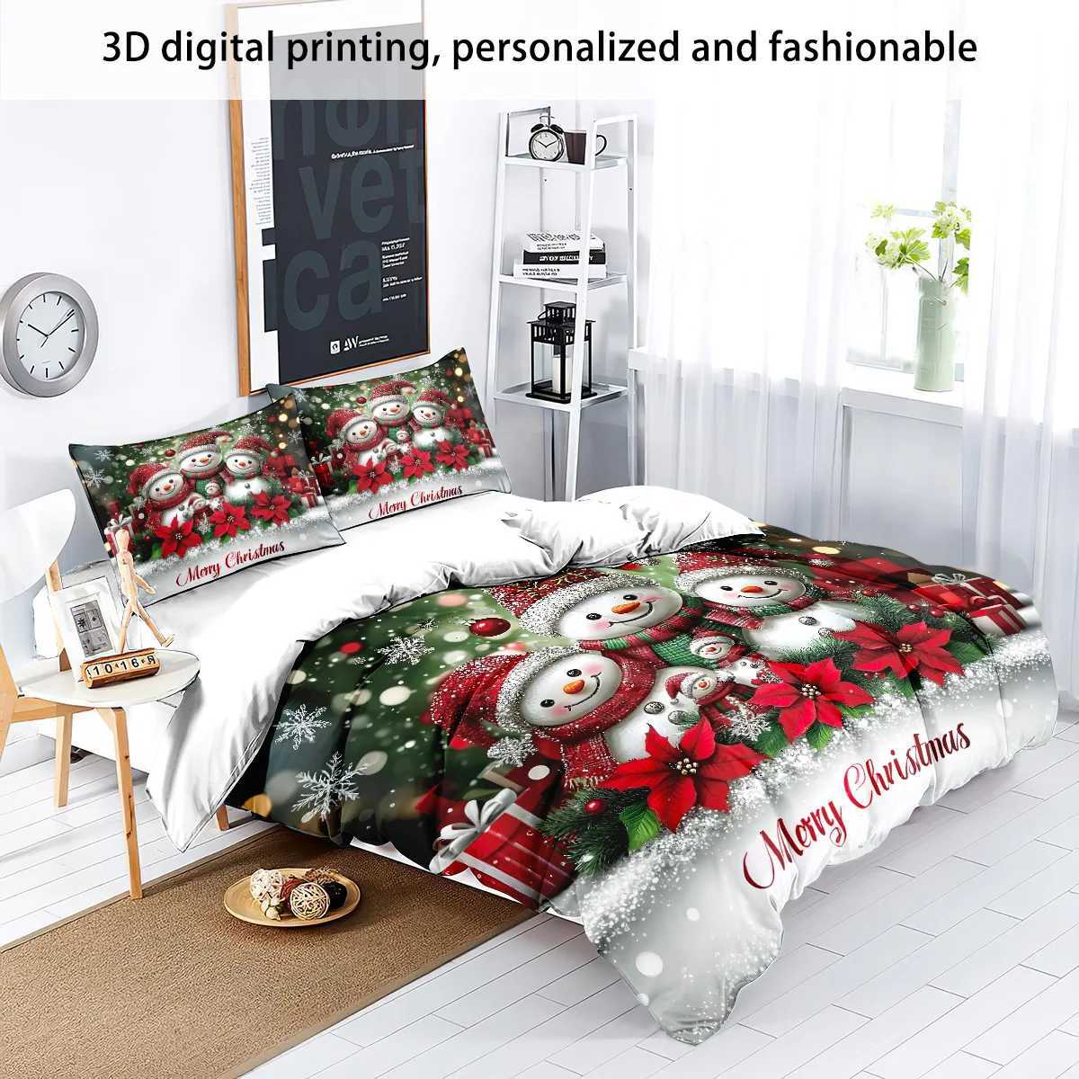 Christmas 3pcs Christmas Snowman Printed Chipless Bedding Set Multiple Sizes Bedrooms and Dormitories Comfortable and Machine Washable Y251126